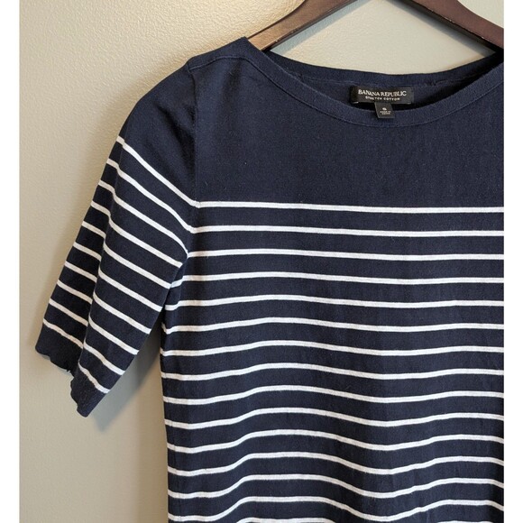 Banana Republic Size Small Blue Stripe Blouse Womens Top Boat Neck Stretch Shirt - Picture 3 of 4